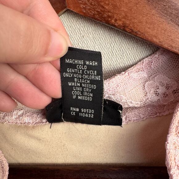 Lane Bryant Blouse Size 18 20 Pink Lace Overlay Layered Beige VNeck Short Sleeve - Picture 6 of 11